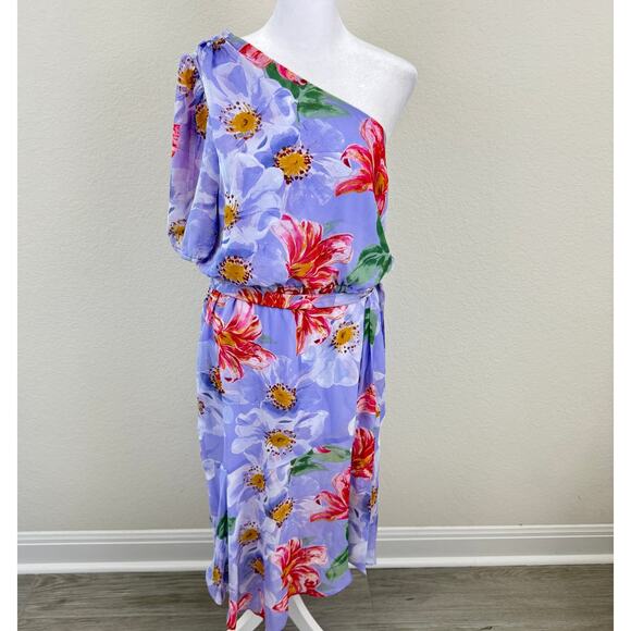 julia jordan Dresses & Skirts - Julia Jordan Women's One Shoulder Asymmetric  Floral Midi Dress Lilac Size 10